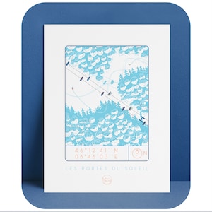 Serigrafía de esquí Edición limitada 40x30cm Papel 250g Decoración de pared Portes du soleil