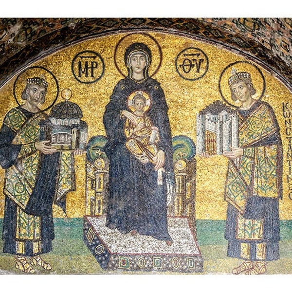 Hagia Sophia Virgin Mary and Saints Byzantine mosaic icon, The Virgin Mary with her child Christ from Hagia Sophia Icon, Prayer Icon