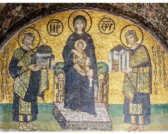 Hagia Sophia Virgin Mary and Saints Byzantine mosaic icon, The Virgin Mary with her child Christ from Hagia Sophia Icon, Prayer Icon