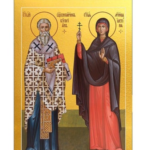 Orthodox icon Saint Cyprian and Saint Justina, St Cyprian icon, St Justina Icon, Religious Wood Icon, Traditional Prayer icon