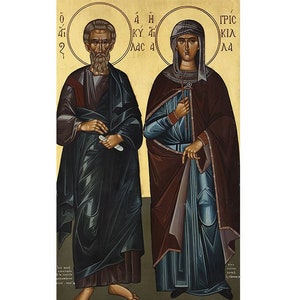 Die Heiligen Priscilla und Aquila, Heilige Priscilla, Heilige Aquila, Orthodoxe Ikone Sts Aquila und Priscilla, Christliches Familiengeschenk, Christliches Paar