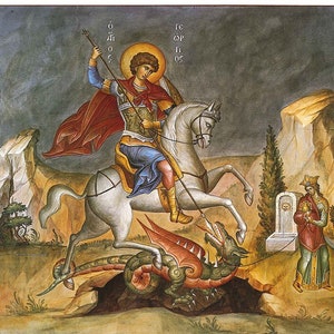 Saint George Orthodox Icon, Saint George of Lydda, Cappadocian Sants, St George and the Dragon killing, Saint of Soldiers, Military Saints