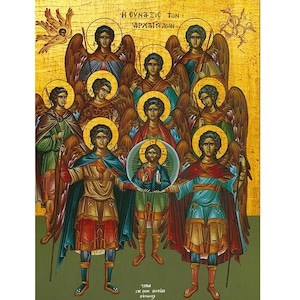 Synaxis of the Archangels icon, Handmade Greek Orthodox Icon of the Gathering of the Archangels, Byzantine art, Heavenly Angelic Order