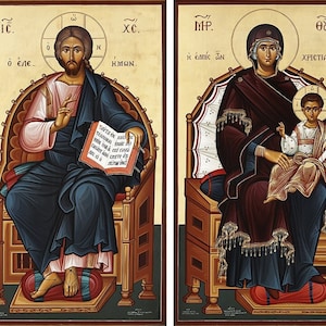 Orthodox Icon SET Jesus Christ Eleimon and Virgin Mary the Mother of Christians, Christ the Merciful Icon, Our Lady of Hope icon