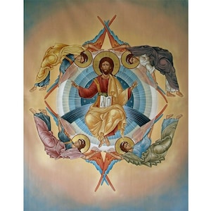 Orthodox icoon Jezus in de hemel, onze God in heerlijkheid, pictogram Hemelvaart naar de hemel, hemelvaart Jezus Christus, gebedspictogram Jezus gaat naar de hemel