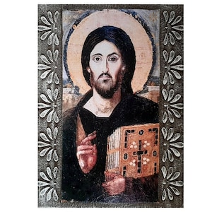 Icona ortodossa di Gesù Cristo del Sinai, Cristo Pantocratore del Sinai, Arte murale cristiana in legno di Gesù del Sinai, L&#39;icona del monastero del Sinai