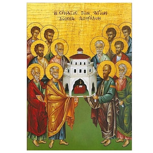 Synaxis of the Apostles, 12 Apostles Orthodox Icon, Gathering of the Twelve Apostles, Synaxis Icon, Apostles Creed
