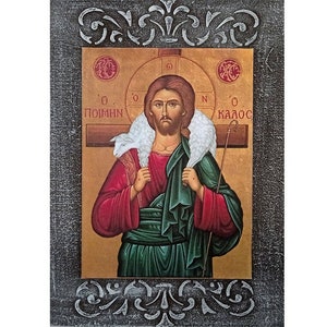 Jesus Christ the Good Shepherd, Jesus Christ Orthodox Icon, Biblical Wall art, Christian Wall Art, Religious Wall Art, Jesus the Shepherd