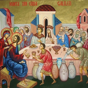 The Wedding at Cana icon, Orthodox Icon Jesus at Cana Wedding, Christian Icon, Catholic Print, Religious Wood Icon