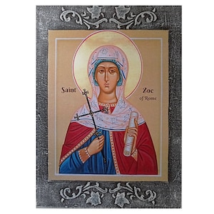 Saint Zoe of Rome Icon: Faith Inspired Art on Wooden Plaque, Catholic women gift
