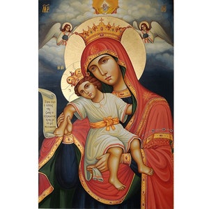 Icono ortodoxo de la Santísima Virgen María, icono de Theotokos, icono de Panagia, icono ortodoxo griego de la Madre de Dios, icono de Nuestra Señora, icono cristiano de Santa María
