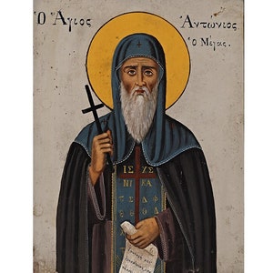 Orthodox Icon Saint Anthony the Great, Saint Antonius, Egyptian Saint Anthony the Abbot, Anthony the Anchorite, Traditional Prayer Icon