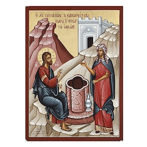 Saint Photini The Samaritan Woman, Saint Photina Equal to the Apostles, Saint Photine & Jesus icon, Jesus and St Photine Orthodox Icon