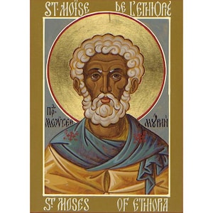 Saint Moses the Ethiopië, St. Moses het zwart-orthodoxe icoon, Abba Moses, Christian Wood Wall Art, Saints of Egypt, Christian Print
