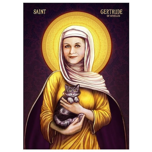 Saint Gertrude the Saint of Cats, St Gertrude of Nivelles, Saint Geretrude, Saint Geretrudis, Saint Gertrud, Catholic Icons, Catholic Women