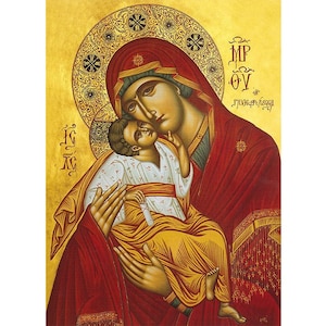Virgin Mary The Sweet Kiss Orthodox icon, St Mary Sweet Kissing, Blessed Virgin Mary Icon, Saint Mary Handmade Icon, The Sweet Kiss icon