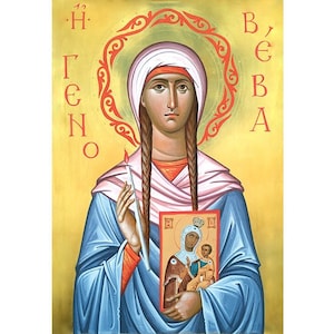 Saint Genevieve of Paris Orthodox Icon, Saint Genevieve Icon, Sancta Genovefa, Saints of France, Catholic Women Gift, Catholic Icon