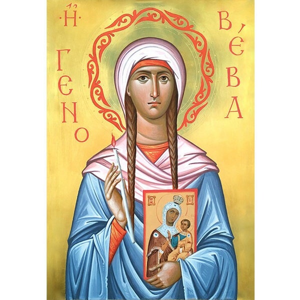 Saint Genevieve of Paris Orthodox Icon, Saint Genevieve Icon, Sancta Genovefa, Saints of France, Catholic Women Gift, Catholic Icon