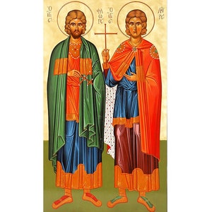 Saint Floros and Saint Lauros Orthodox Icon, Saints Floros and Lavros of Illyria, St Florus, St Laurus, Christian Twin Brothers Gift