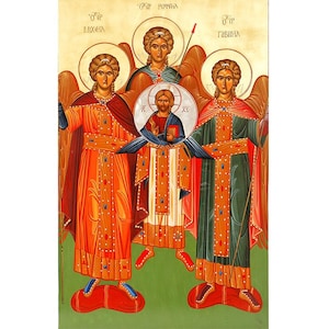 Synaxis of the Archangels Orthodox Icon, Saint Raphael, Saint Michael, Saint Gabriel, Heavenly Angelic Orders, Hierarchy of Angels Icon