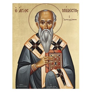 Icône orthodoxe Saint Modestos de Jérusalem, saint Modeste protecteur et guérisseur des animaux, Modestos évêque de Jérusalem, saint des animaux