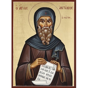 Orthodox Icon Saint Anthony the Great, Saint Antonius, Egyptian Saint Anthony the Abbot, Anthony the Anchorite, Traditional Prayer Icon