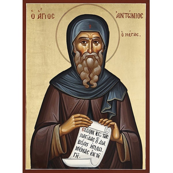 Orthodox Icon Saint Anthony the Great, Saint Antonius, Egyptian Saint Anthony the Abbot, Anthony the Anchorite, Traditional Prayer Icon