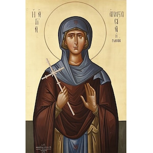 Handmade Greek Orthodox Icon Saint Anastasia of Rome, Traditional Prayer Icon, Home Altar Wood icon, Religious Gift, St Anastasia Art