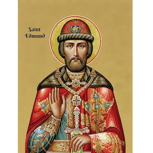 Saint Edmund the Martyr, Saint Edmund Prayer icon, St Edmund of East Anglia, Anglo Saxon Saint, Anglo Saxon Icon, Traditional Icon