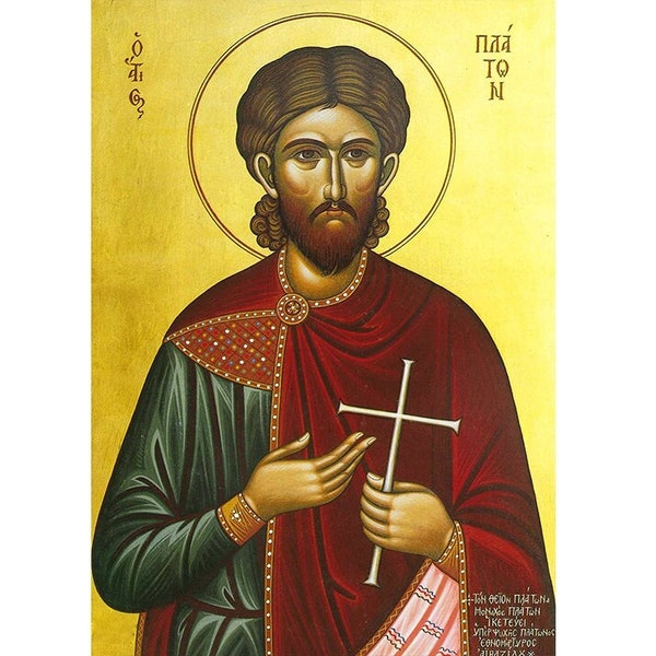 The Holy Martyr Platon Orthodox Icon, Saint Platon Greek Orthodox Art, Prayer Corner Icon, Handmade Religious Art