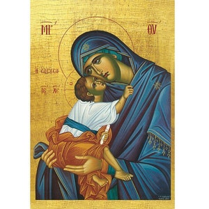 Panagia Eleousa Greek Orthodox Icon: Virgin Mary Sweet Kiss, Orthodox Art, Prayer corner