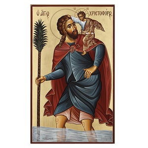 Saint Christopher Saint of Travellers, Catholic Car Blessing St Christopher icon, Catholic Men Gift Idea, Traditional Prayer Icon