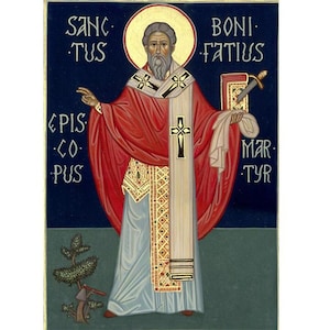 Saint Boniface, Saint Bonifatius icon, Saint Boniface de Mayence, Sanctus Bonifatius Handmade Wood Plaque,Anglo Saxon Saints,Bishop Boniface
