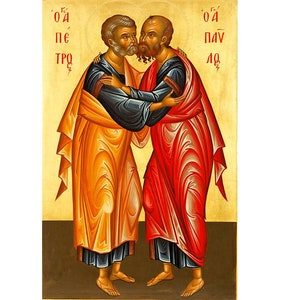 Icono ortodoxo Santos Pedro y Pablo, Icono de San Pedro, Icono de San Pablo, Icono de oración de los santos cristianos, Decoración religiosa del hogar, Icono bizantino