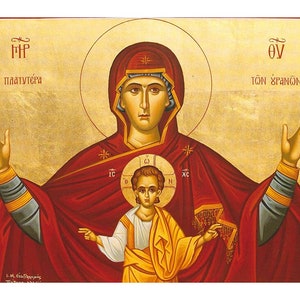 Our Lady of the Sign icon, Panagia Platytera, The Sign of Mary icon, Theotokos Icon, Blessed Virgin Mary Icon, Handmade Prayer icon