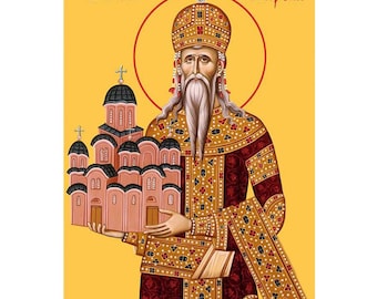 Saint Stephen Milutin of Serbia Orthodox Icon on Wooden Plaque