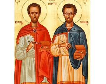 Saints Cosmas and Damian Orthodox Icon, Religious Art, Traditional Greek Icons, Physician Gift