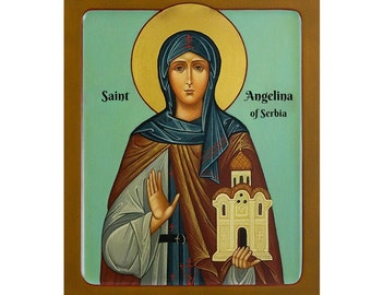 Sainte Angelina Branković de Serbie, icône en bois orthodoxe serbe, christianisme oriental