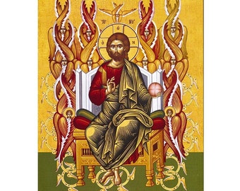 Our lord in Glory Orthodox Icon, Christ Blessing, Lord of Glory, Jesus Enthroned, Byzantine Icon, Jesus with Seraphims Icon