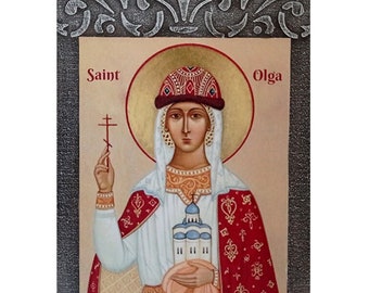 Saint Olga Prayer Icon, Saint Olga Equal to the Apostles handmade Icon, Holy Princess Olga, Eastern Orthodox Church, Traditional icon