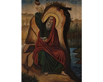 Ícone ortodoxo do profeta Santo Elias, Agios Elias, ícones gregos em estilo vintage, obra de arte sobre milagres bíblicos.