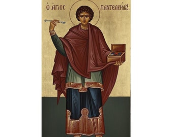 Saint Pantaleon - Byzantine Art - Orthodox Catholic Holy Card on