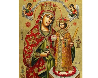 Blessed Virgin Mary Icon, Theotokos, Panagia, Saint Mary Greek Orthodox wood icons