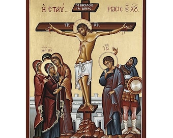 Orthodox icoon Jezus kruisbeeld, pictogram kruisiging Christus, gekruisigde onze Heer, Jezus is koning