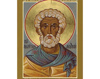 Icono ortodoxo de San Moisés el Negro, arte mural cristiano en madera, San Moisés el Etíope