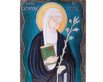 Saint Catherine of Siena, Catholic Icon of St Catherine Siena, Religious Artwork, Saint Artwork, Christian Wood Wall Art, Dorm Room Art