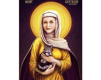 Sainte Gertrude de Nivelles, icônes religieuses, femmes catholiques, patronne des chats
