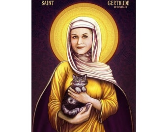 Heilige Gertrud die Heilige der Katzen, Heilige Gertrud von Nivelles, Heilige Geretrud, Heilige Geretrudis, Heilige Gertrud, Katholische Ikonen, Katholische Frauen