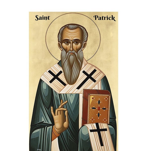 Saint Patrick of Ireland Icon, Irish Saint Prayer icon, Catholic Art, Catholic Saints Icon, Chistian wood icon