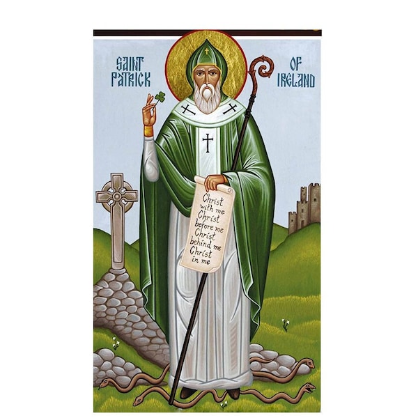 Saint Patrick Wood Icon, Patron Saint of Ireland, Irish Saint, Catholic Art, Catholic Icons Saints, Christian Icons